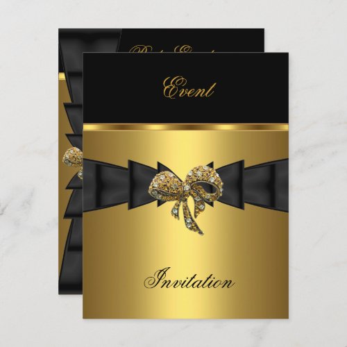 Elegant Invitation Black Gold Bow Jewel