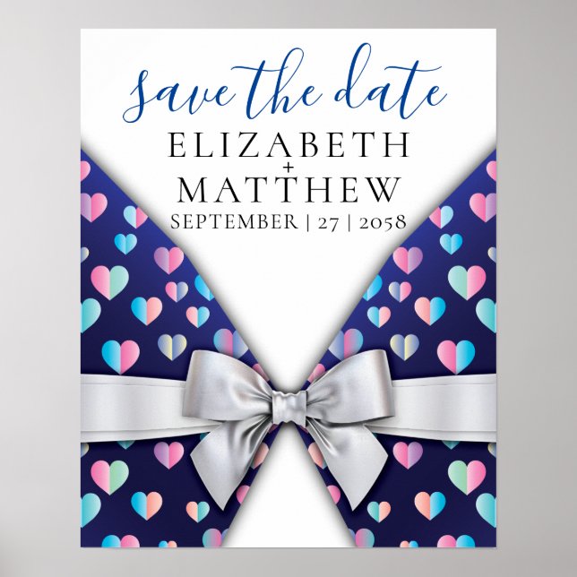 Elegant Invitation Bow and Heart Speckles Poster (Front)
