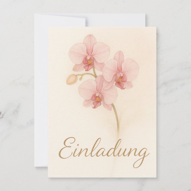Elegant invitation card with delicate pink orchids (Front)