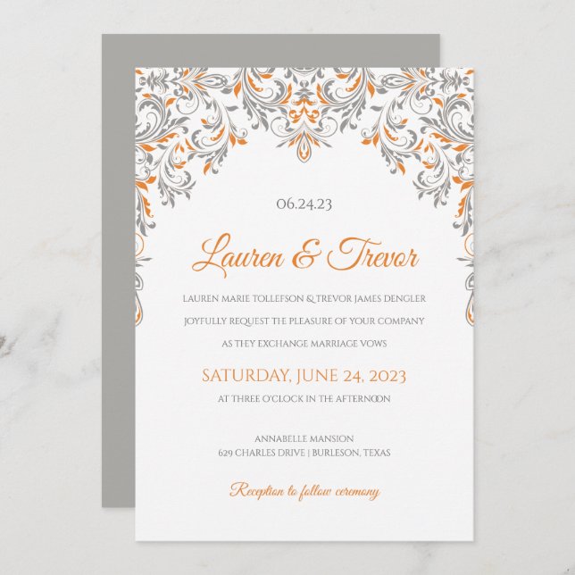 Elegant Invitation | Kate (Orange & Gray) (Front/Back)