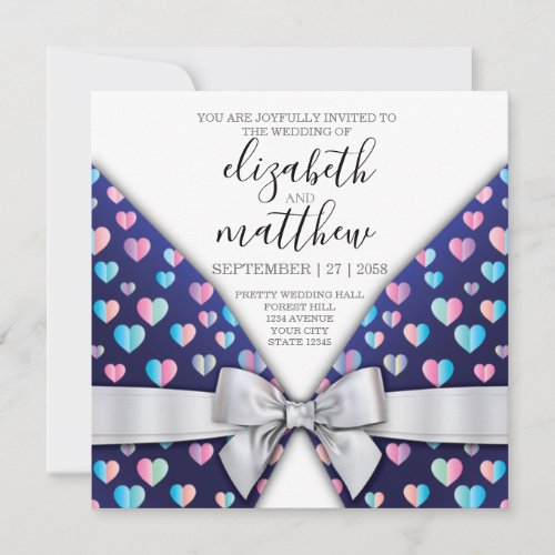 Elegant Invitation Postcard Bow and Heart Speckles