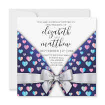 Elegant Invitation Postcard Bow and Heart Speckles