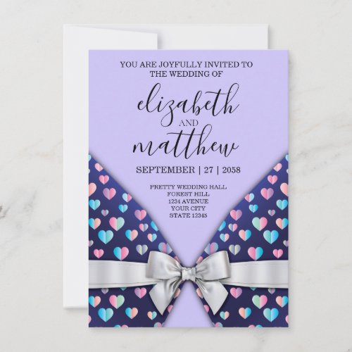 Elegant Invitation Postcard Bow and Heart Speckles