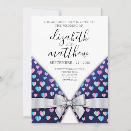 Elegant Invitation Postcard Bow and Heart Speckles