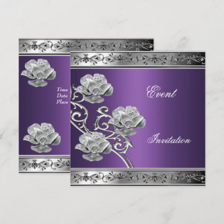 Elegant Invitation Purple Silver Floral Jewel