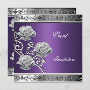 Elegant Invitation Purple Silver Floral Jewel