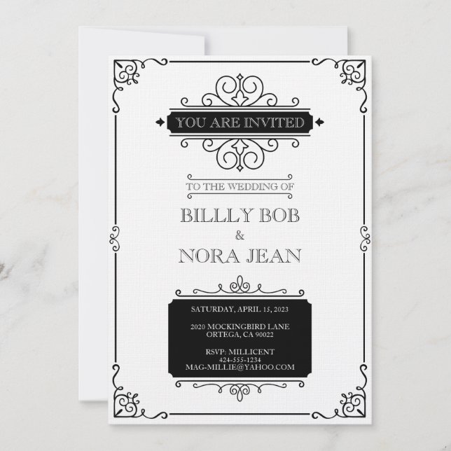 Elegant Invitation, Size: 5" x 7", Paper B & W Invitation (Front)