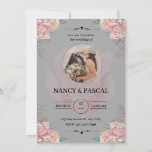 Elegant invitation with gray watercolors and flowe