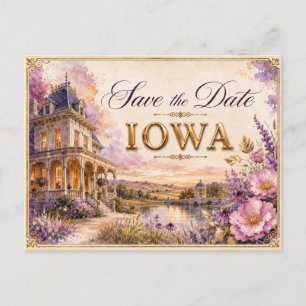 Elegant Iowa Save the Date Wedding Invitation Postcard