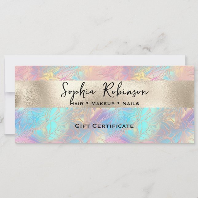 Elegant Iridescent and Pearl Foil Gift Certificate Invitation (Front)