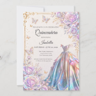 Elegant Iridescent Butterflies Quinceañera Invitation