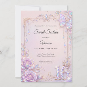 Elegant Iridescent Butterflies Sweet 16 Invitation