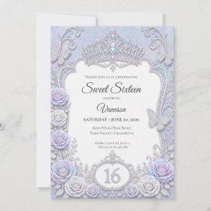 Elegant Iridescent Butterflies Sweet 16 Invitation