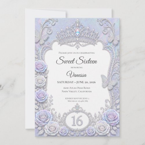 Elegant Iridescent Butterflies Sweet 16 Invitation