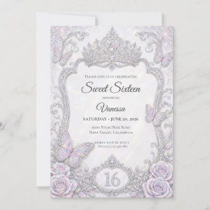 Elegant Iridescent Butterflies Sweet 16 Invitation