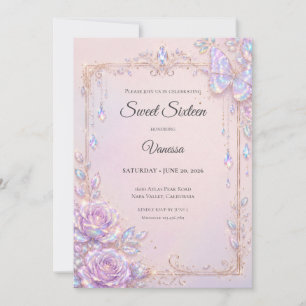 Elegant Iridescent Butterflies Sweet 16 Invitation