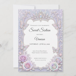 Elegant Iridescent Butterflies Sweet 16 Invitation