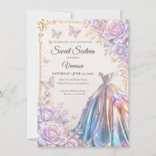 Elegant Iridescent Butterflies Sweet 16 Invitation