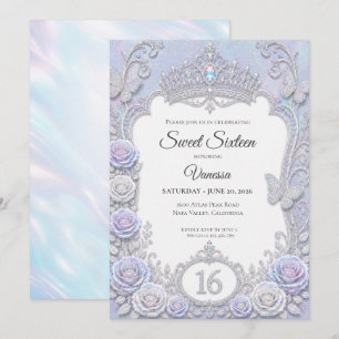 Elegant Iridescent Butterflies Sweet 16 Invitation