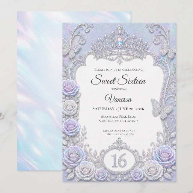 Elegant Iridescent Butterflies Sweet 16 Invitation (Front/Back)