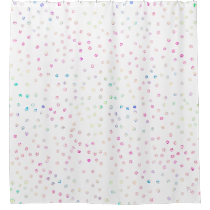 Elegant Iridescent Confetti Dots White Design Shower Curtain