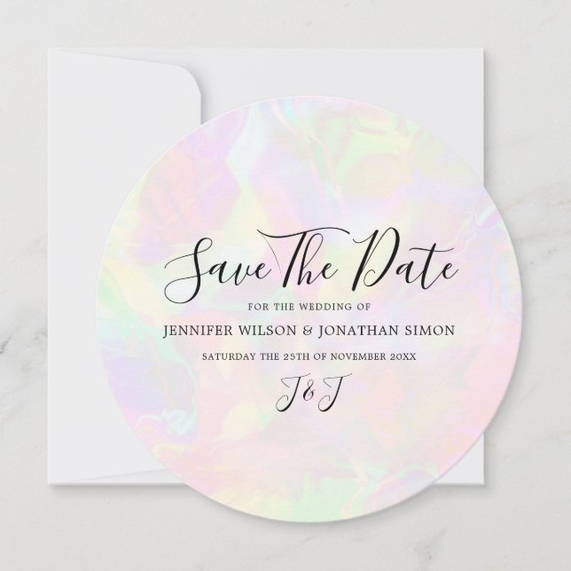 Elegant Iridescent Faux Holographic Modern Save The Date (Front)