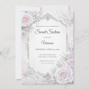 Elegant Iridescent Floral Sweet 16 Invitation