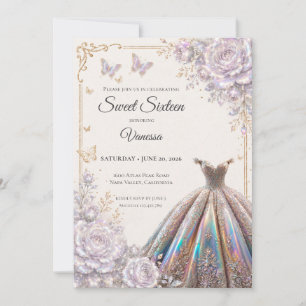 Elegant Iridescent Floral Sweet 16 Invitation