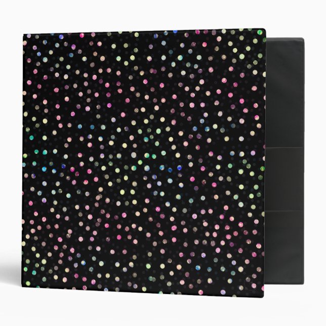 Elegant Iridescent Glitter Dots Black Design 3 Ring Binder (Front/Inside)