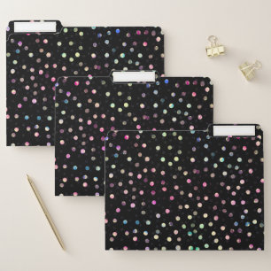 Elegant Iridescent Glitter Dots Black Design File Folder