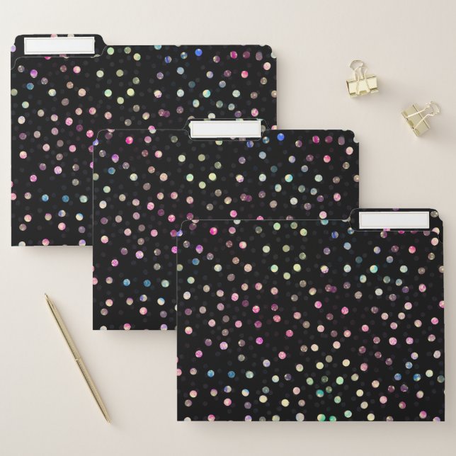 Elegant Iridescent Glitter Dots Black Design File Folder (Set)