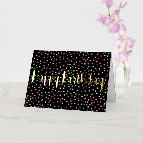Elegant Iridescent Glitter Dots Black Design Foil Greeting Card