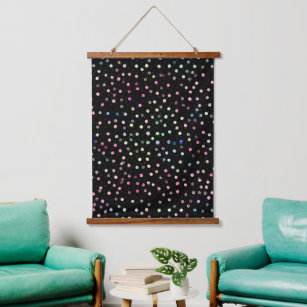 Elegant Iridescent Glitter Dots Black Design Hanging Tapestry