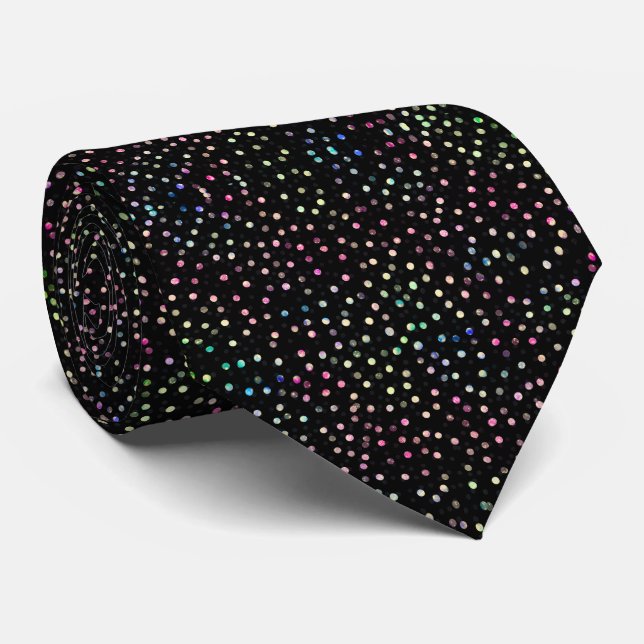 Elegant Iridescent Glitter Dots Black Design Neck Tie (Rolled)