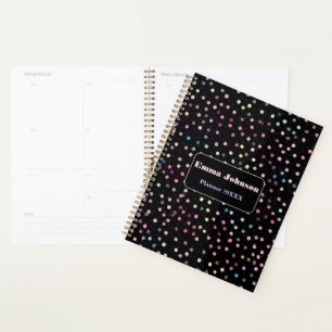 Elegant Iridescent Glitter Dots Black Design Planner