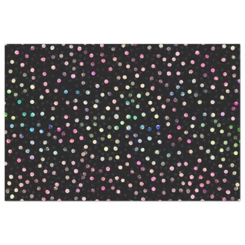 Elegant Iridescent Glitter Dots Black Design Tissue Paper