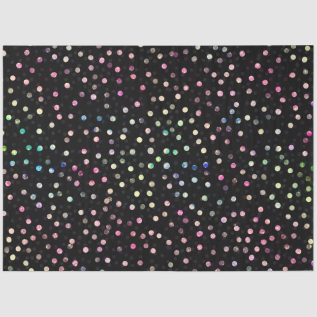 Elegant Iridescent Glitter Dots Black Design Tissue Paper (Front)