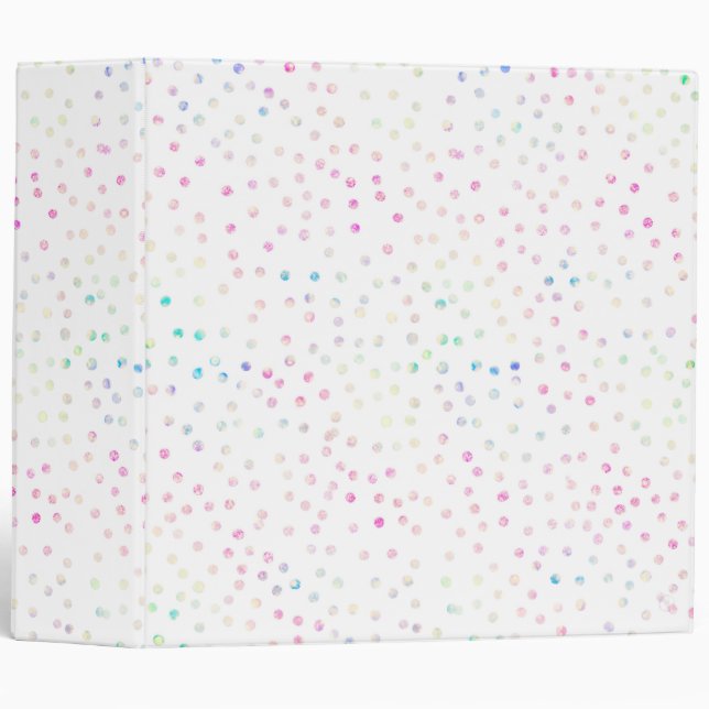 Elegant Iridescent Glitter Dots White Design 3 Ring Binder (Front/Spine)