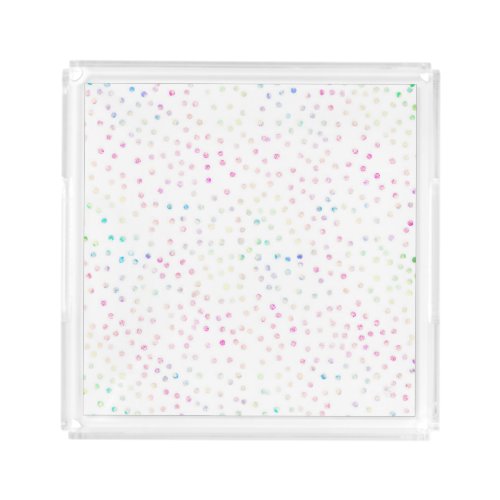 Elegant Iridescent Glitter Dots White Design Acrylic Tray