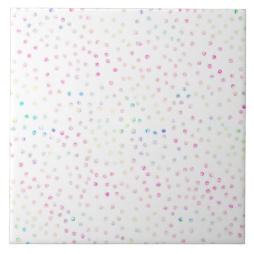 Elegant Iridescent Glitter Dots White Design Ceramic Tile