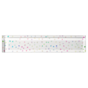 Elegant Iridescent Glitter Dots White Design Desk Name Plate
