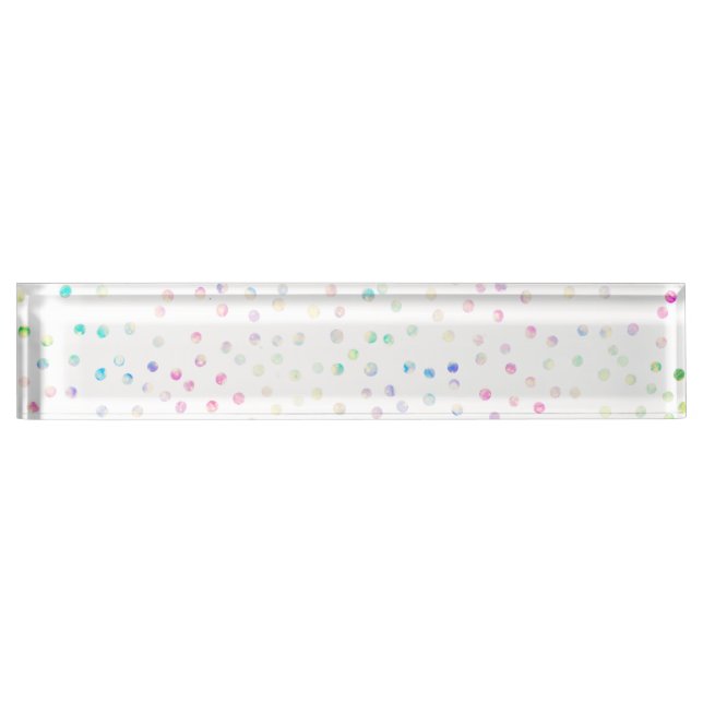 Elegant Iridescent Glitter Dots White Design Desk Name Plate (Front)