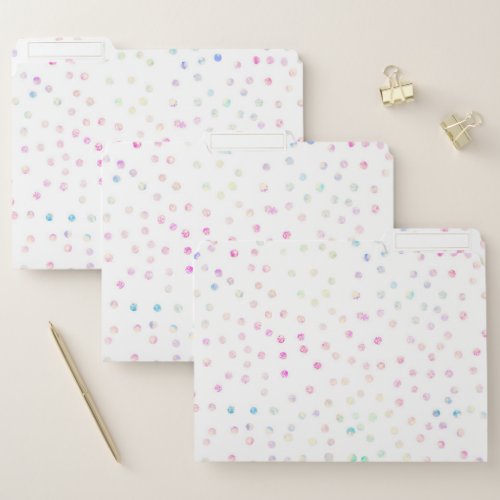 Elegant Iridescent Glitter Dots White Design File Folder