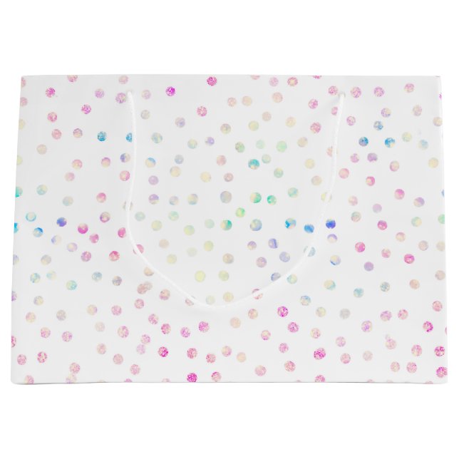 Elegant Iridescent Glitter Dots White Design Large Gift Bag (Front)