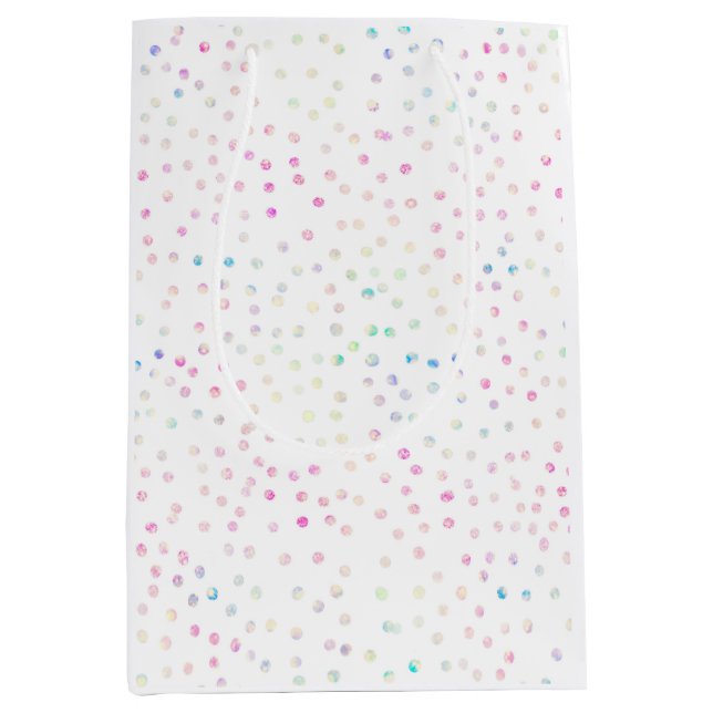 Elegant Iridescent Glitter Dots White Design Medium Gift Bag (Front)