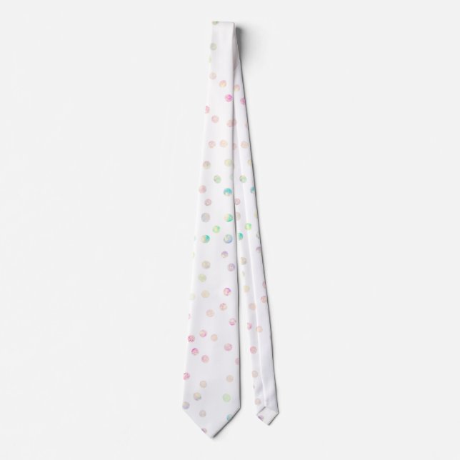 Elegant Iridescent Glitter Dots White Design Neck Tie (Front)