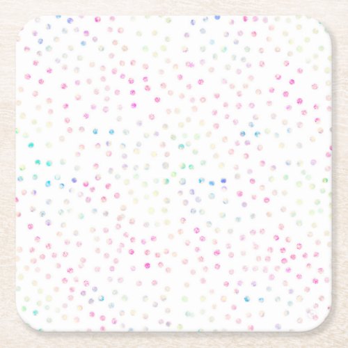 Elegant Iridescent Glitter Dots White Design Square Paper Coaster