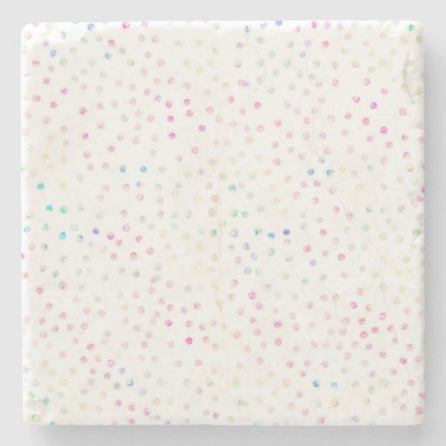 Elegant Iridescent Glitter Dots White Design Stone Coaster