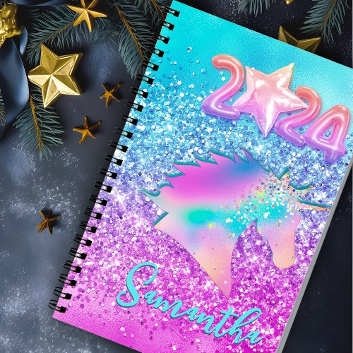 elegant iridescent glitter unicorn rainbow 2024 notebook