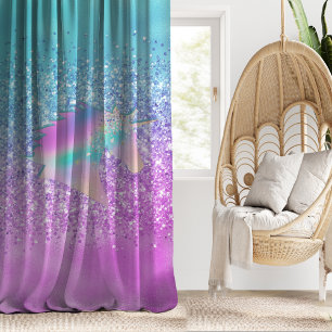 elegant iridescent glitter unicorn rainbow blackout curtains